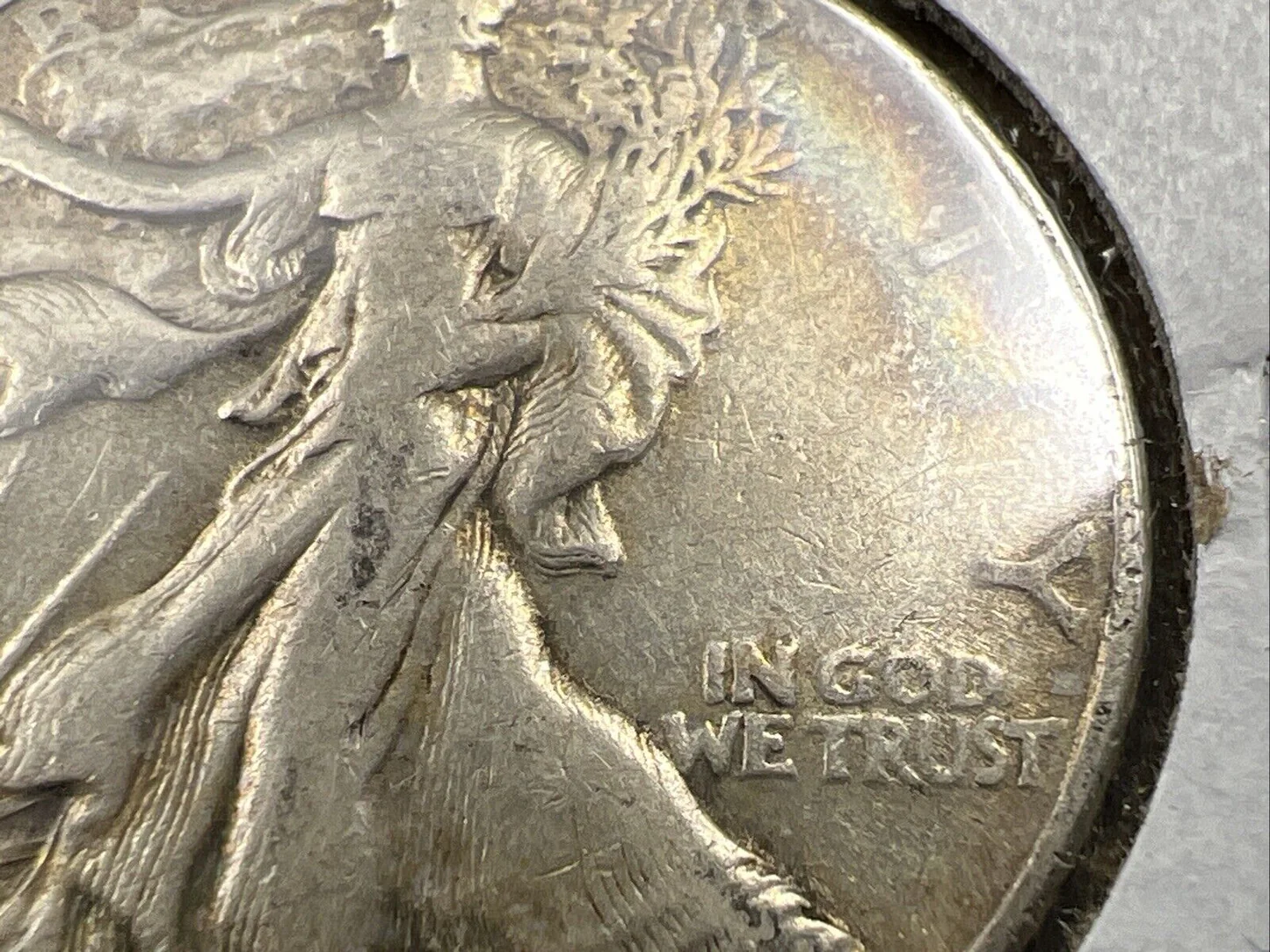 1941 Walking Liberty Half Dollar Doubled Die Obverse close-up showing doubled date and motto lettering