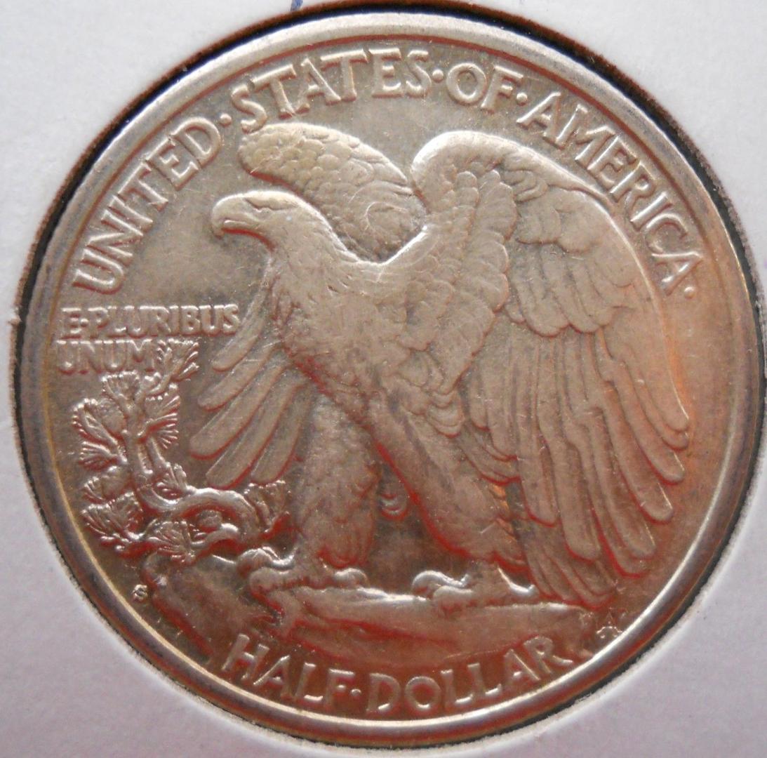 1941-D Walking Liberty Half Dollar reverse showing repunched D mintmark with secondary impression visible