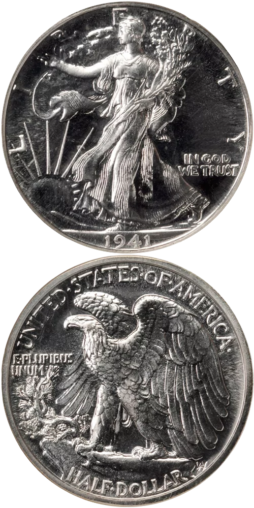 1941 Walking Liberty Half Dollar Proof coin showing mirror-like fields and frosted devices on the obverse